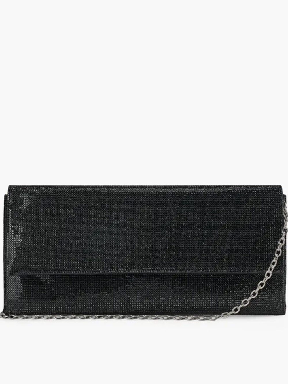 WISHBONE Madelyn Crystal Black Sequin Evening Clutch with Silver Chain Strap